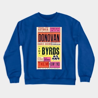 1965 British Rock Concert Poster - Donovan & The Byrds Crewneck Sweatshirt